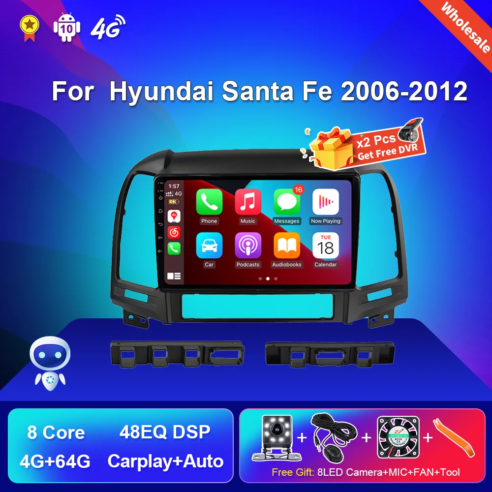 

Car Radio Stereo for Hyundai Santa Fe 2006-2012 Autoradio Android Auto Carplay 4G WiFi DSP Multimedia Video Player Audio for Car