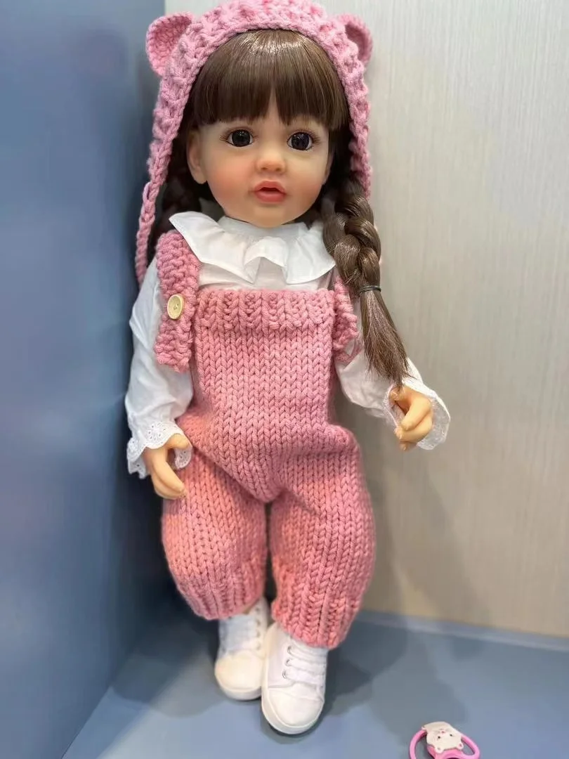 

55cm full glue immersible simulation doll cute family toy autumn and winter new pink cap
