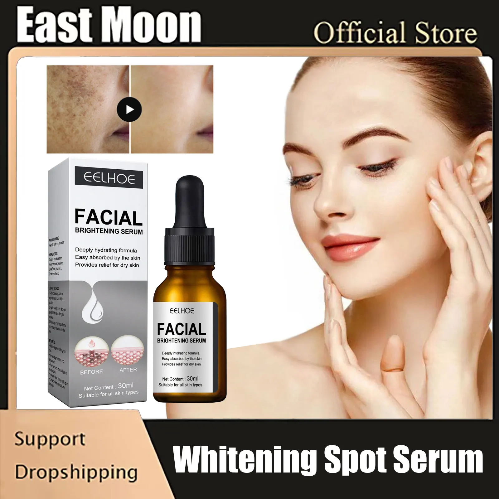 

Dark Spot Whitening Serum Freckle Remover Anti Pigmentation Fade Melanin Age Spot Shrink Pores Brighten Hyaluronic Acid Essence