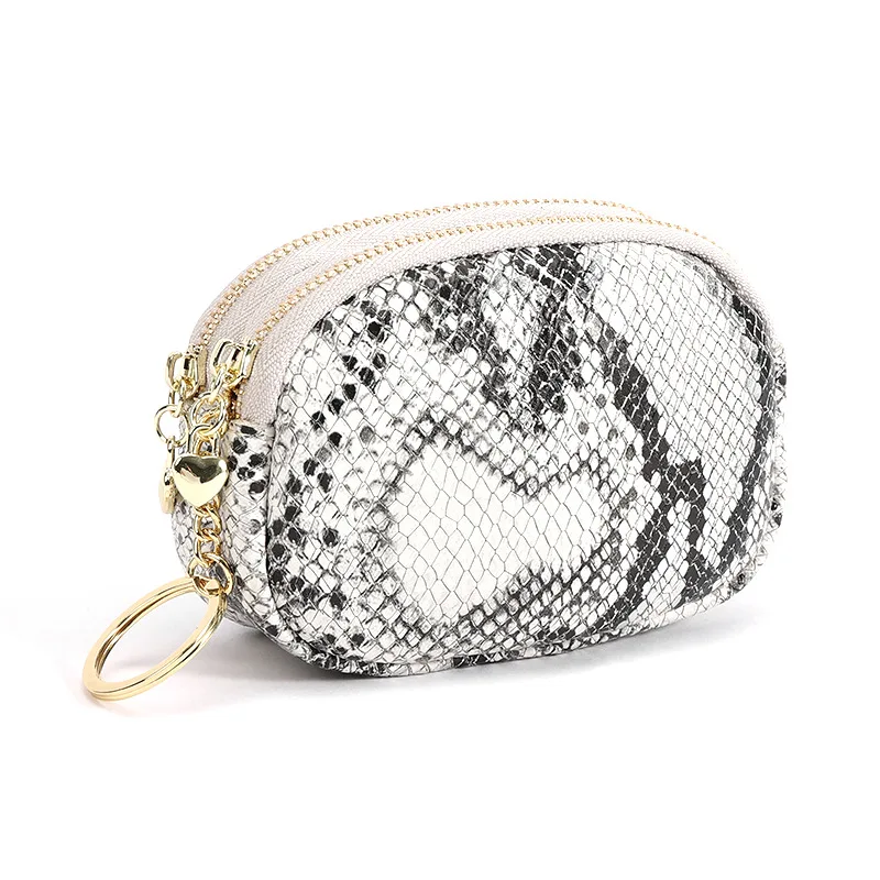 

Stylish Solid Color Women's Coin Wallet Made of Cow Leather Featuring Dual Zipper and Keyring Mini Purse