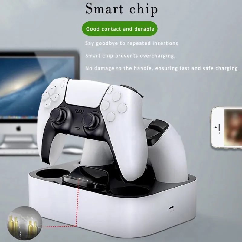 

Gamepad Handle Contact Type Charger, Dual Charger Station For Sony PS5 Game Controller Wireless Dual Port Fast Charging Base