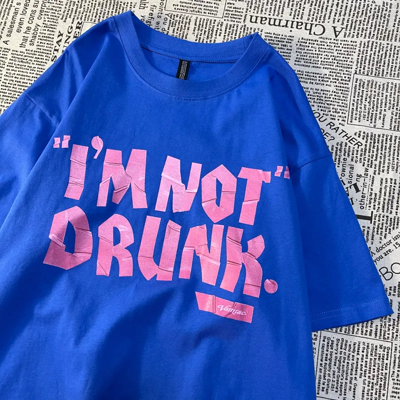 

Vintage Casual Graphic T Shirt Women Summer Round Neck Short Sleeve I'm Not Drunk Print Shirt Femme Fashion Streetwear Y2k Tops