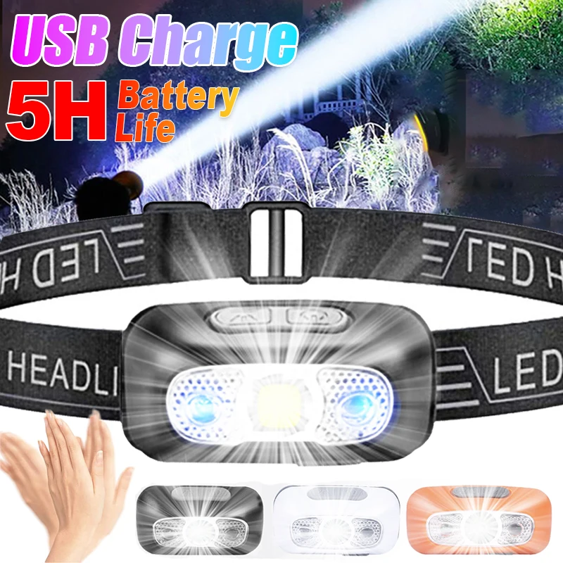 

Rechargeable Head Flashlight Mini Sensor Camping Sensor Motion Waterproof Outdoor Headlamp Body Mounted Bright Headlight