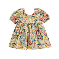 cute kids baby girl short sleeve pastoral style dress flower print back cross straps infants summer a line dress