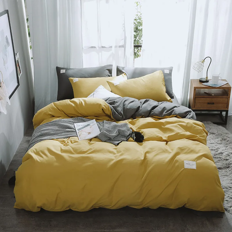 

Pure Color Washed Cotton Four-Piece Set Sanding Duvet Cover 1.8 M Bedding Student Three-Piece Set