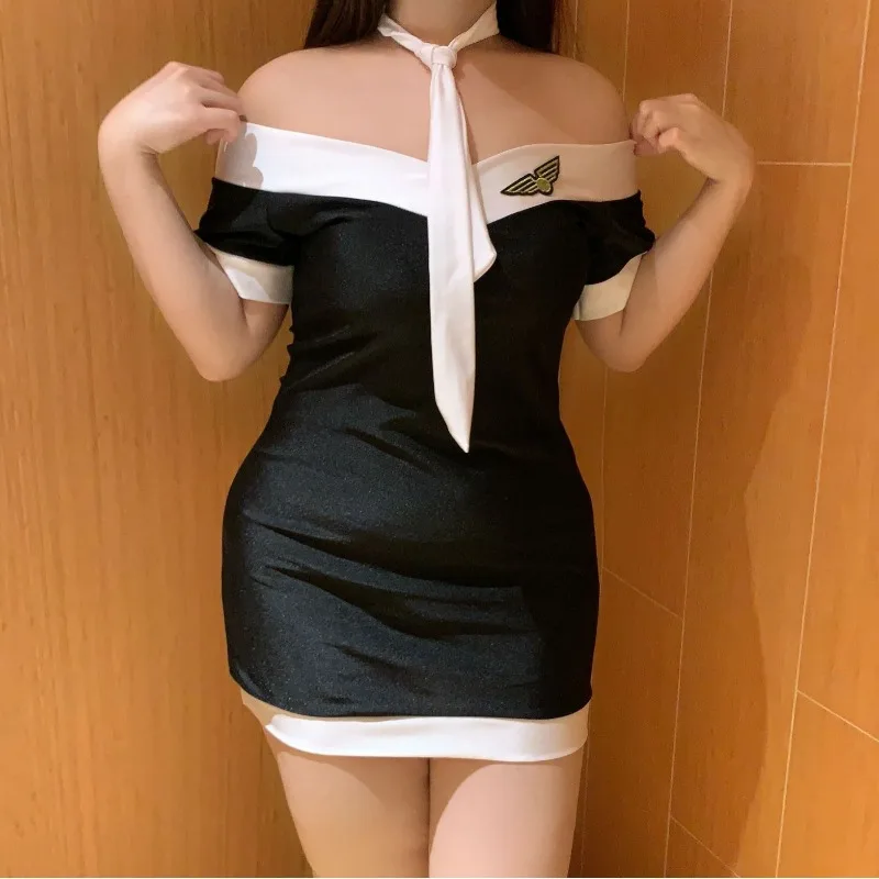 100 кг 4XL униформа стюардессы сексуальное платье с открытыми плечами и короткими