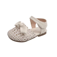 summer new bow princess shoes 2022 soft bottom woven baby girl shoes korean children fashion solid beige versatile covered toes