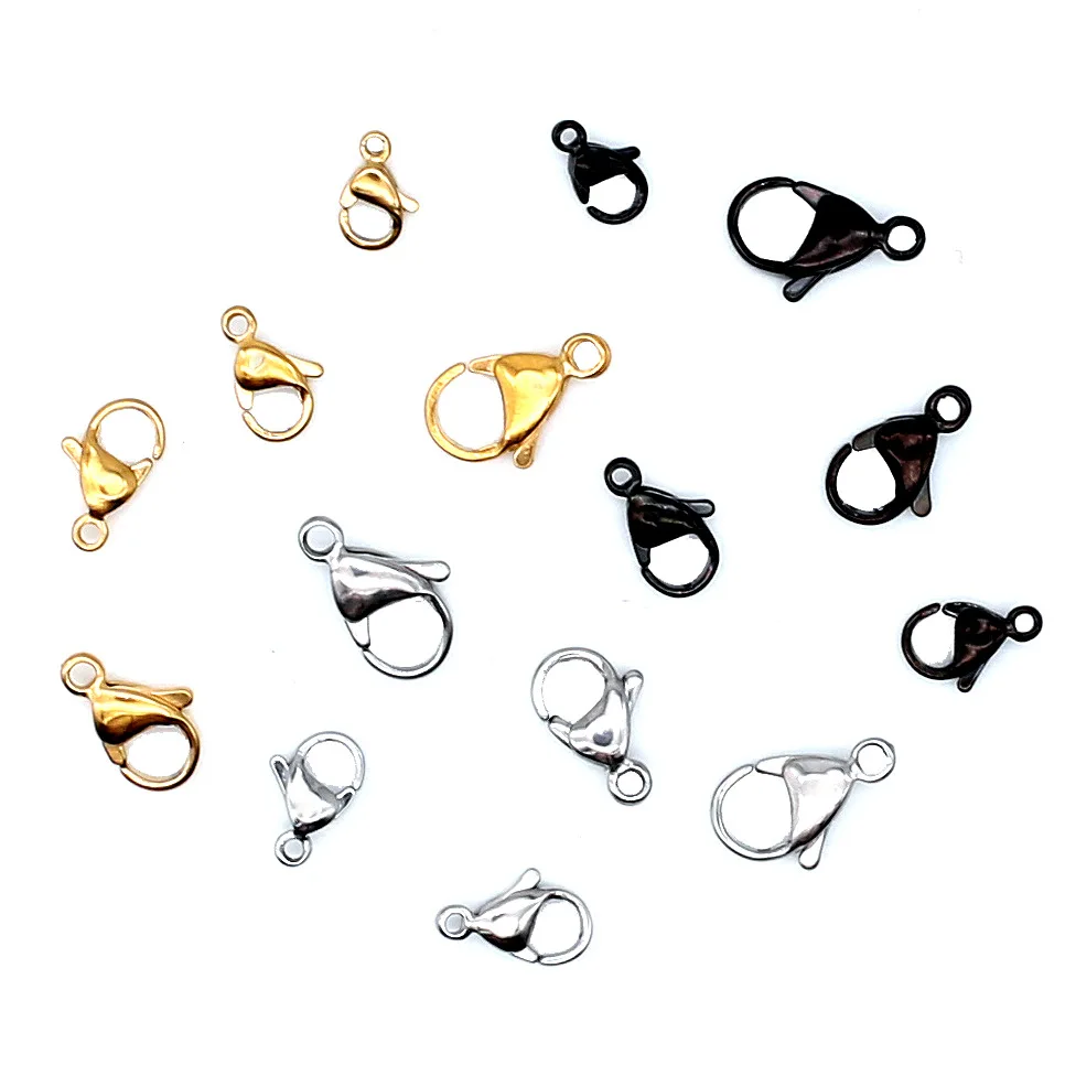 

Застежки-карабины из нержавеющей стали для изготовления ювелирных изделий, металлические застежки и крючки-карабины золотистого/серебрис...