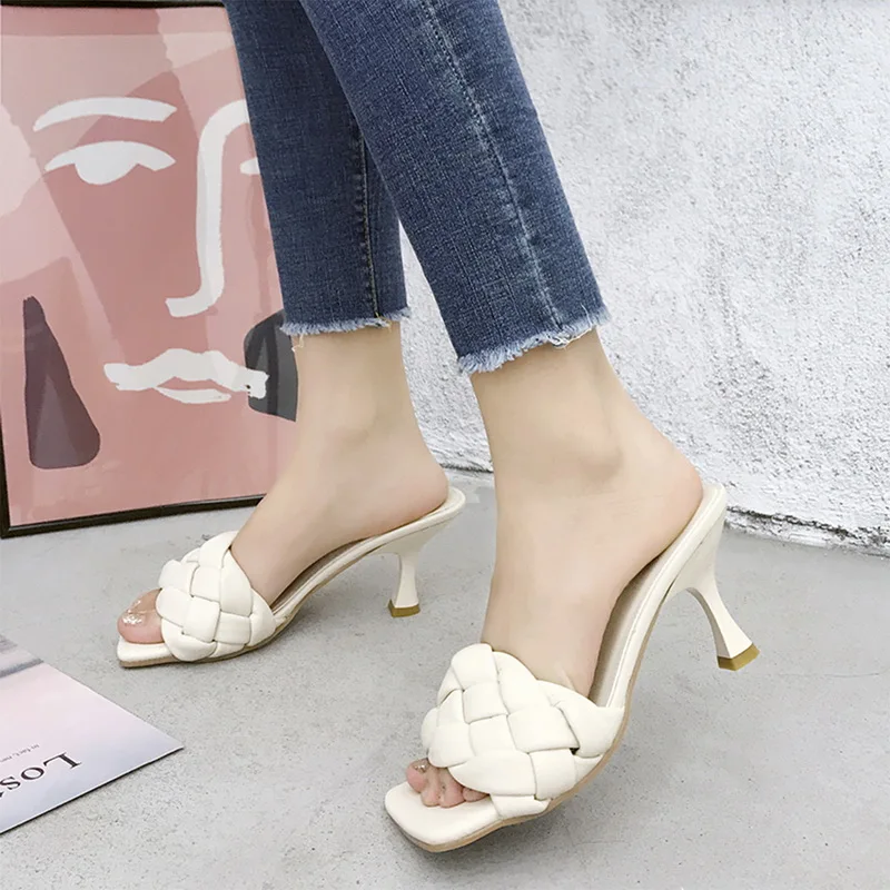

2022 Luxury Design Slides Women 8cm High Heels Mules slipper Summer Sandals Stiletto Heels Slippers Prom Platform Stripper Shoes