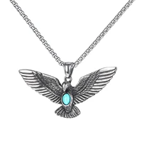 male eagle pendant with blue turquoise titanium steel jewelry