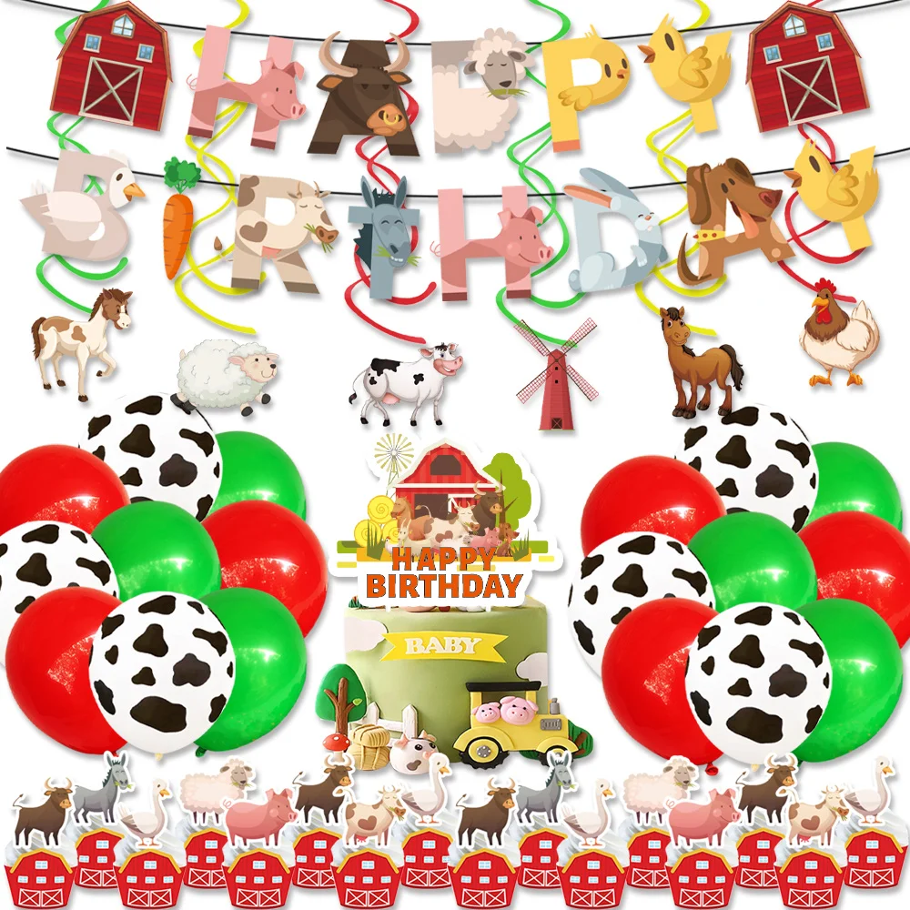 

Animal Farm Theme Birthday Party Decorations Farm Checkup Disposable Cutlery Balloons Cake Flag Banners Baby Shower For Kids
