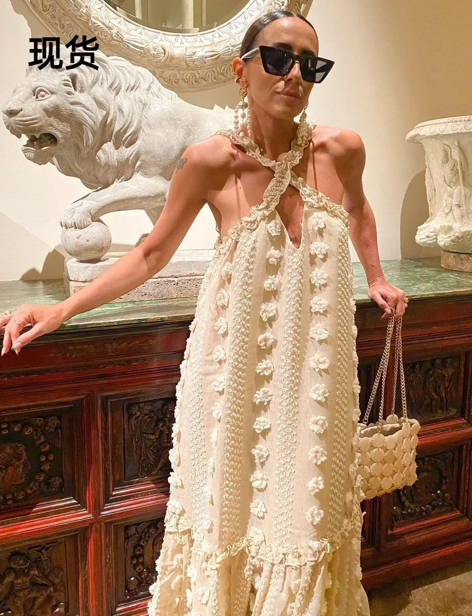 

Fashionable neck, floral, floor sweeping cake dress bodycon dress dress for women