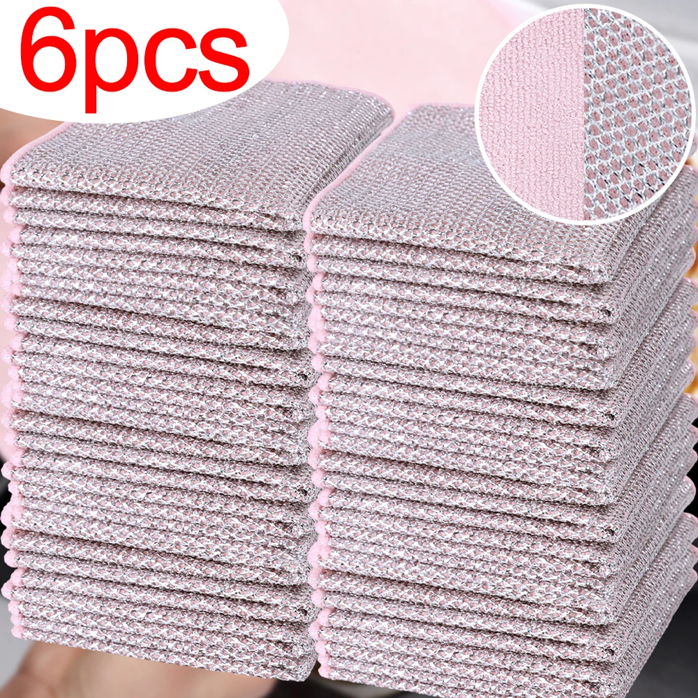 6/1 szt. Drut stalowy ściereczka do mycia naczyń dwustronna zagęszczona z mikrofibry silne narzędzie usuwania rdzy 27*27cm