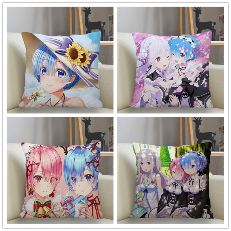 

Re Zero Pillowcase Home Decoration 45*45cm Zipper Square Pillowcase Throw Pillow Cover Drop Shipping