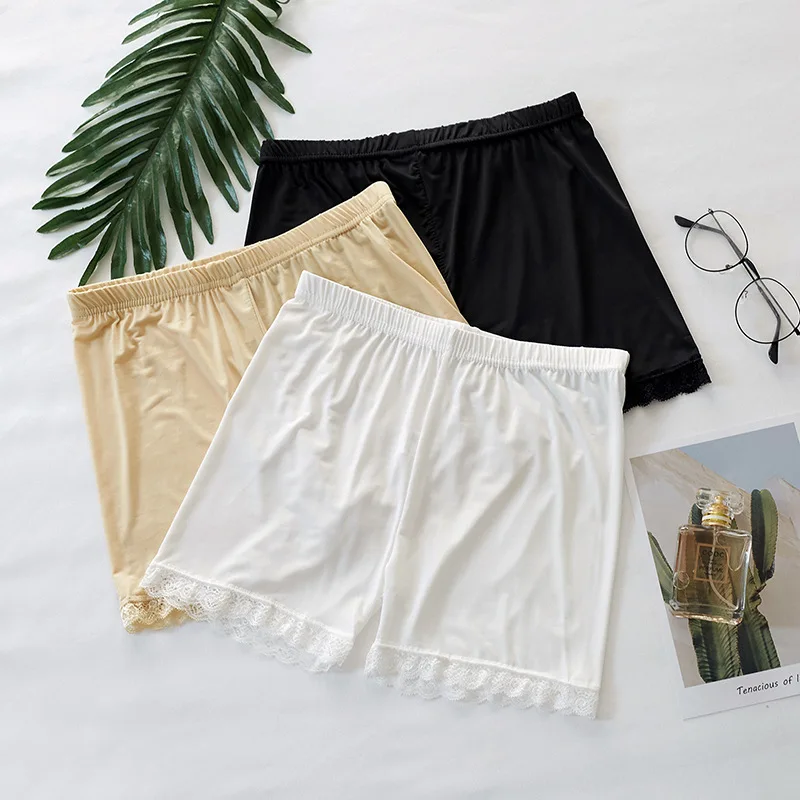 

2023 Summer New Women's Ice Silk Anti-slip Leggings Thin Three-point Pants Lace Shorts Long Skirt Women's Clothing Comfortable