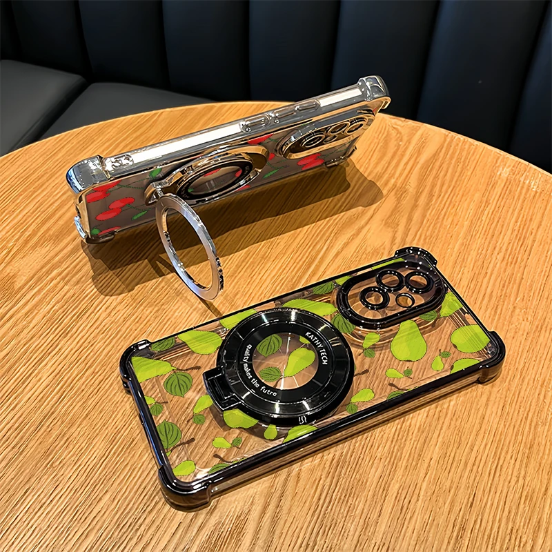 Фото Чехол для телефона Infinix Spark 20 20C 10C 10 Pro Go 1 2 3 2024 2023 с принтом вишни и груши, противоударный, с прозрачным покрытием и подставкой-держателем №2