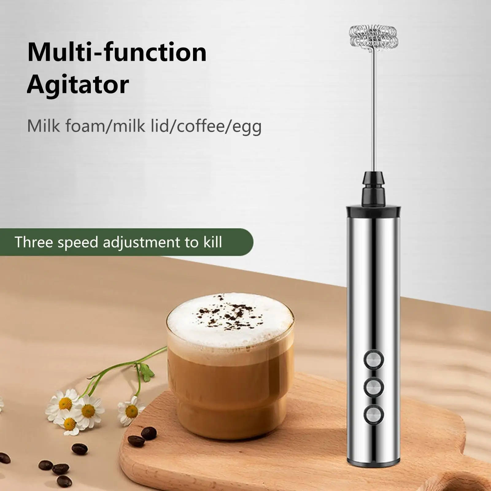 

Electric Milk Frother Egg Beater with 3 Mixing Heads for Cappuccino Beating Eggs