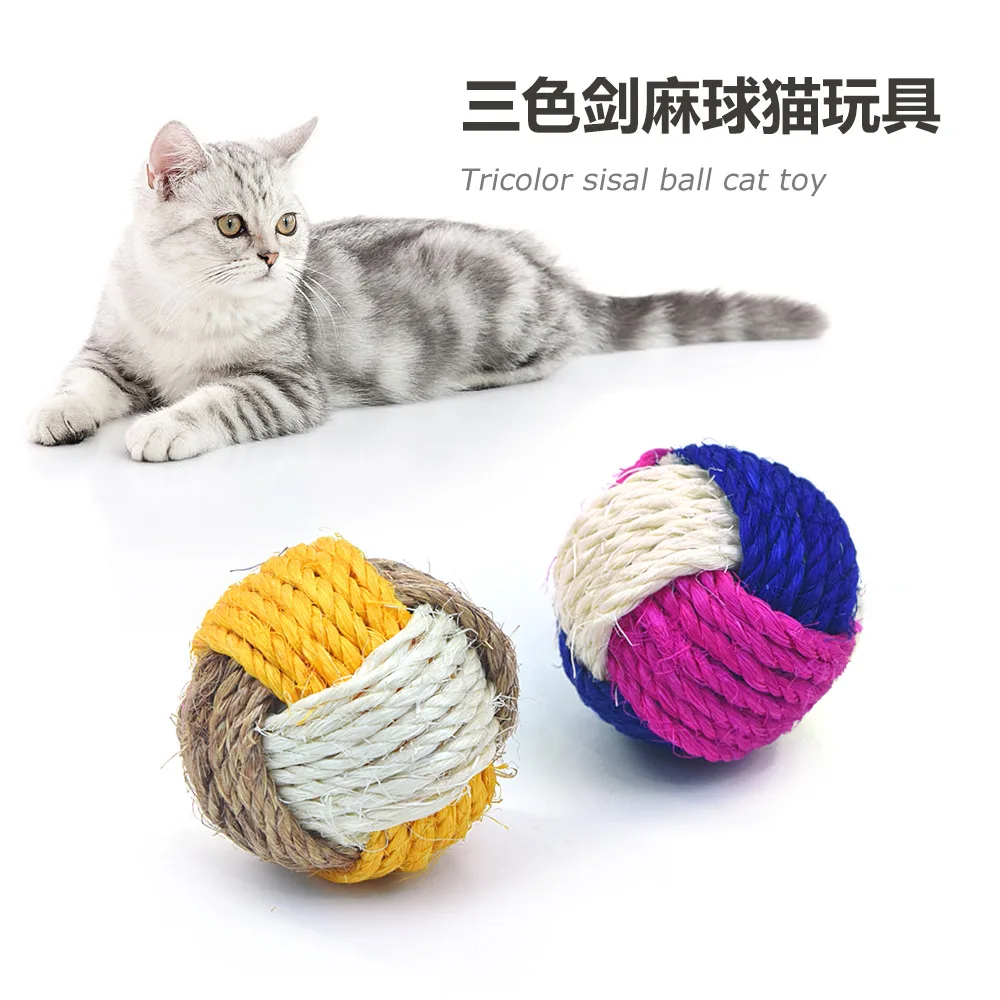 

New Pet Toy Color Match Sisal Ball To Amuse The Cat To Make Sound Bite Resistant Tricolor Ball Cat Products Cat Toys Interactive