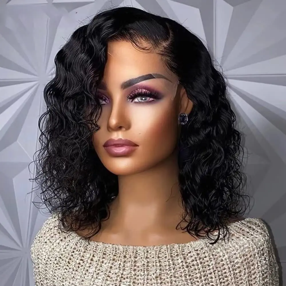 Deep Curly HD Lace Frontal Wig Human Hair for Black Women 13x1 T Part Short Bob Wig 13x4 Water Wave Lace Front Wigs Wet And Wavy