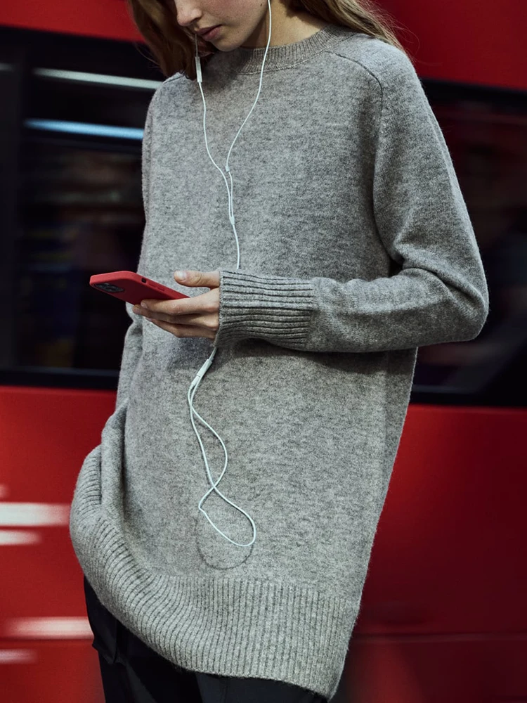 

Fashion Solid Sweaters For Women Round Neck Loose Knitted Pullovers Female Long Sweater Casual Simple Lady Knitwears Winter Tops
