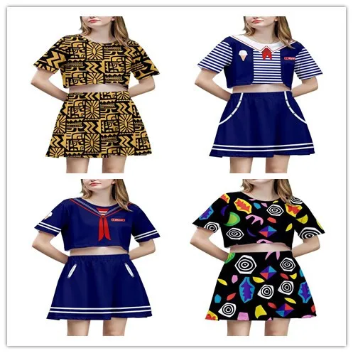 

Stranger Cos Things Cosplay Costume T-shirt Skirt Set Outfits Halloween Carnival Suit