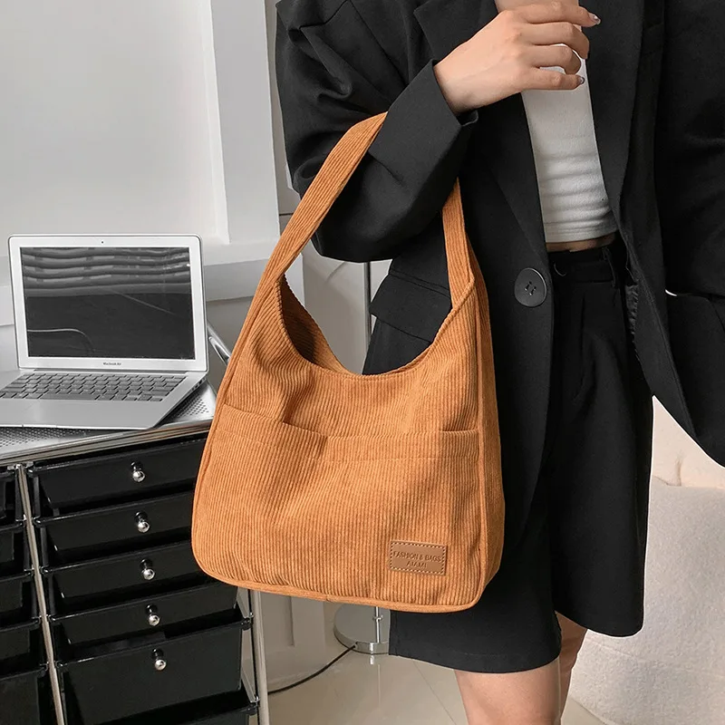 Зимняя Вельветовая сумка через плечо, Женская вместительная сумка-тоут, винтажная сумка, Повседневная дорожная сумка для подмышек, модная сумка для одежды, Хобо