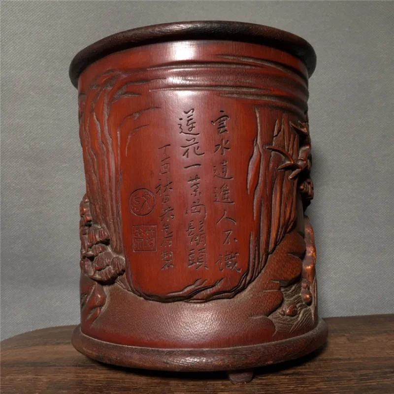 Старинная бамбуковая резьба резной персонаж карта на день рождения держатель