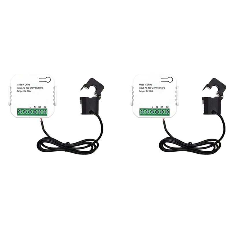 

2X Tuya Smart Life Wifi Energy Meter 80A With Current Transformer Clamp Kwh Power Monitor Electricity Statistics