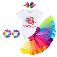 Newborn Baby Girls Summer Birthday Party Short Sleeve Romper Tutu Skirt And Headband With Ruffle Tutu Socks Outfits