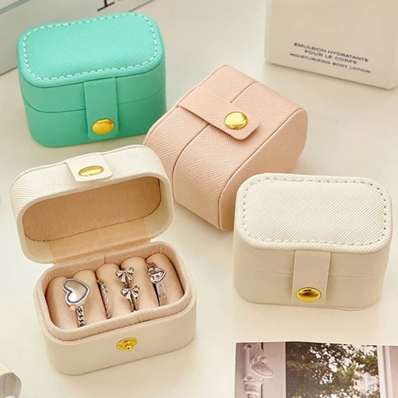 

Mini Ring Box Organizer Display Travel Jewelry Zipper Case Showcase Women Portable Studs Small PU Leather Holder Package