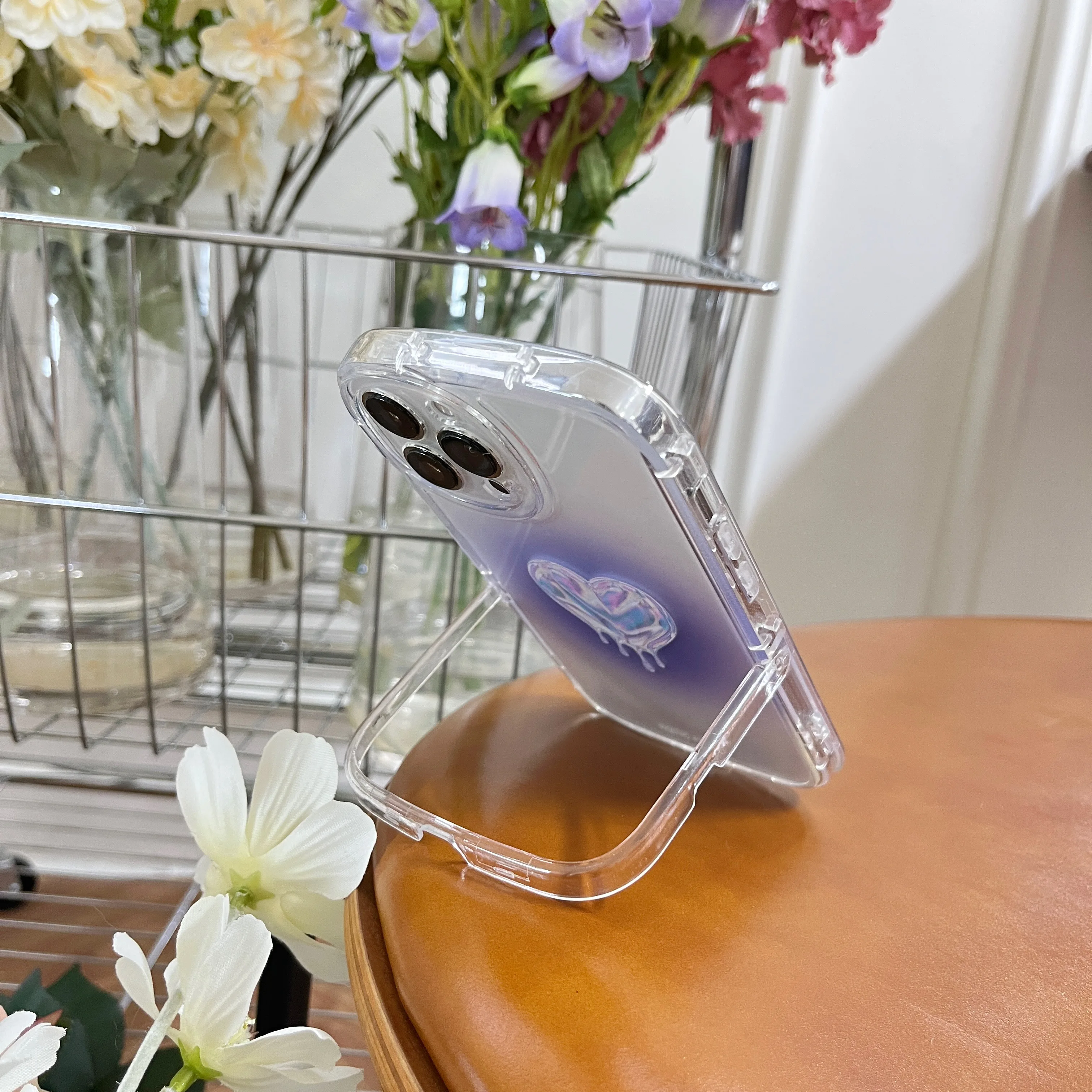 

3D Love heart Transparent Crystal Case for iPhone 13 12 11 Pro Max X XR XS 13Pro Shockproof Kickstand Stand Holder Cover