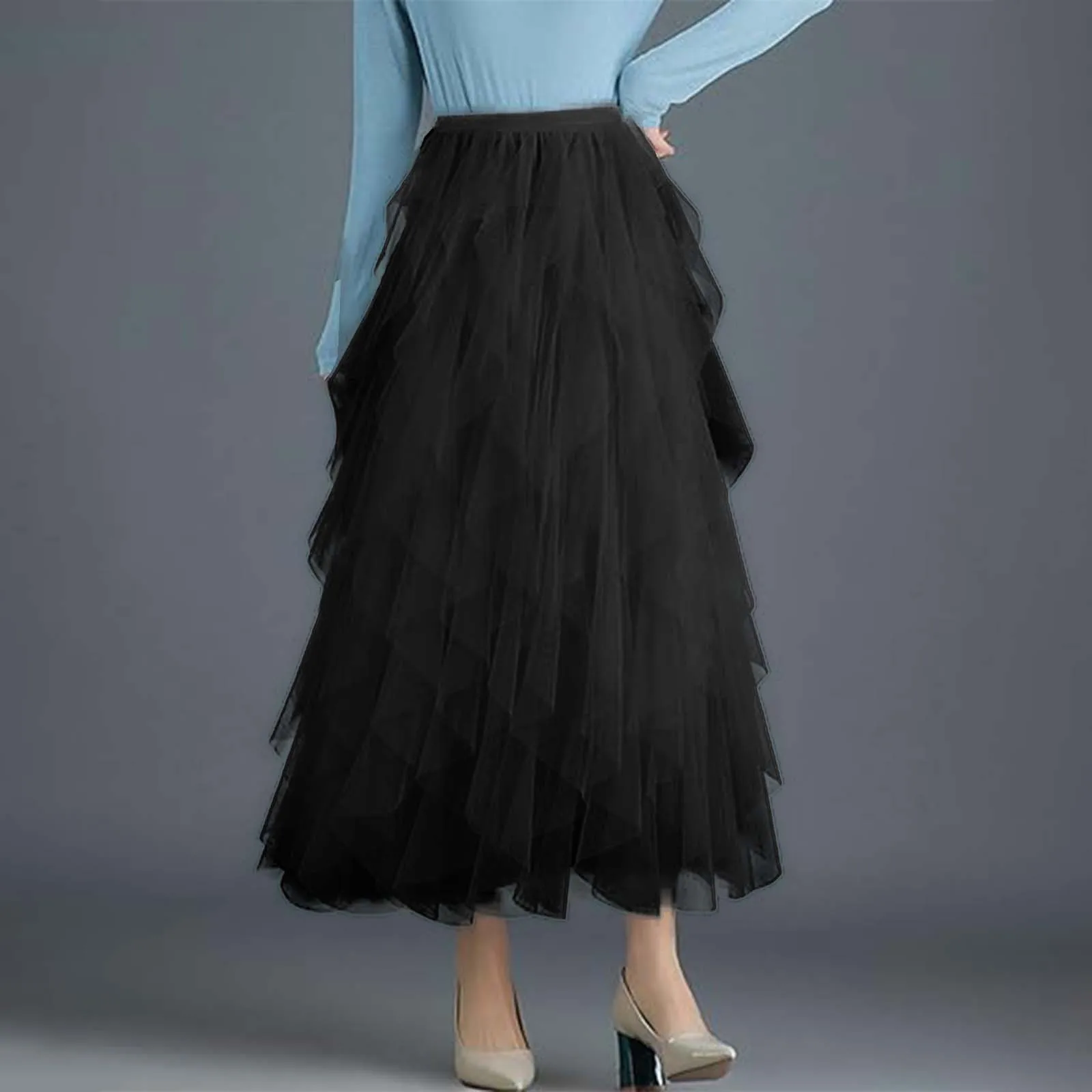 Женская сетчатая юбка летние модные однотонные длинные юбки с оборками по краям