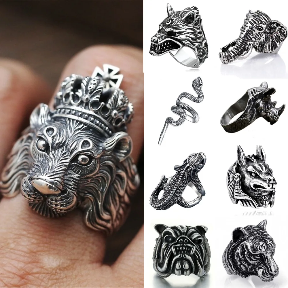 

Men's Ring Gothic Punk Retro Hip Hop Men's Ring Adjustment Exaggerated Ferocious Snake Wolf Lion Tiger Bulldog Exquisite Alloy