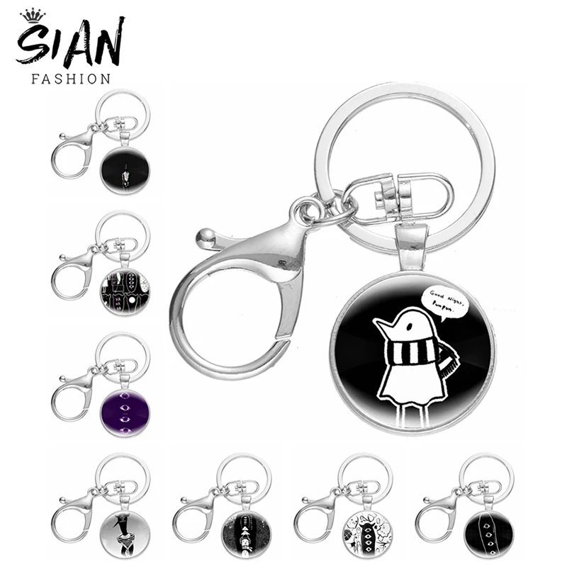 

Anime Goodnight Punpun Keychains Holder Cute Cartoon Key Chains Keyrings for Key Bags Clasp Buckle Glass Dome Handmade Jewelry