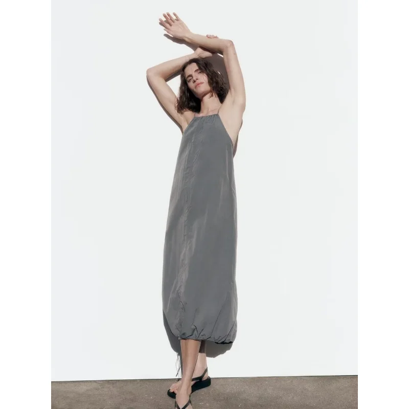 

2023 Summer New Line Snap on Nylon Back Open Back Straight Strap Dress