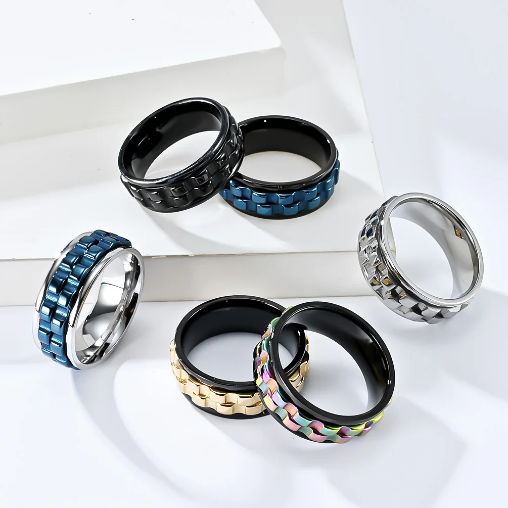 

JHSL Rotatable Rotated Men Statement Rings Stainless Steel Fashion Jewelry High Quality Size 7 8 9 10 11 12