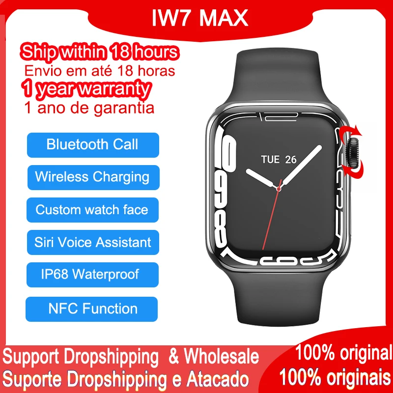 

Оригинальные Смарт-часы IW7 max для мужчин, NFC, Экран 1,9 дюйма, Bluetooth, часы для звонков, голосовой помощник, Беспроводная зарядка, женские Смарт-ча...
