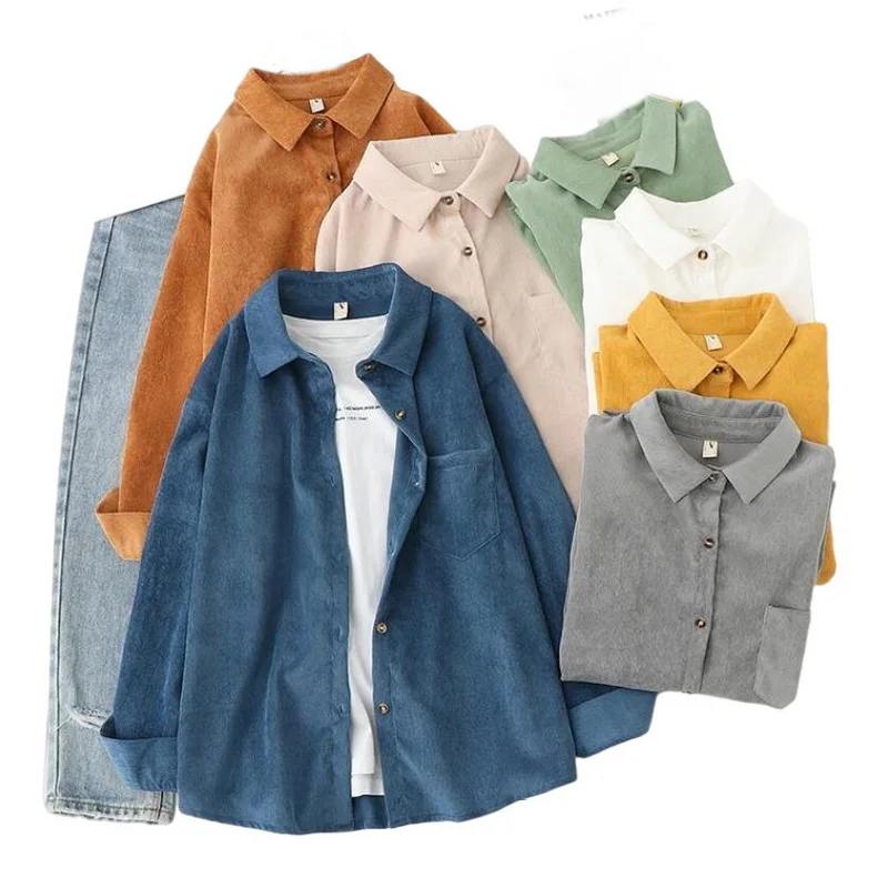 

Spring New Retro Corduroy Shirt Women's Jacket Loose Velvet Long Sleeve Shirt Women Corduroy Blouses Shirts