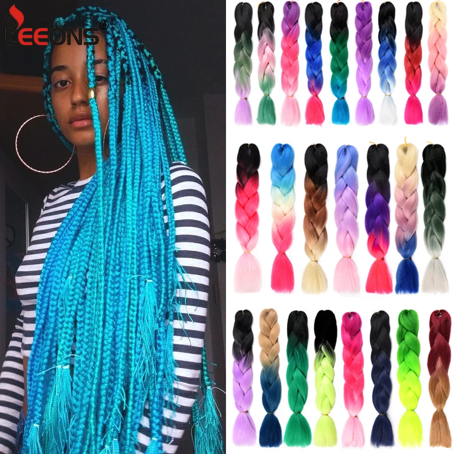 

Synthetic Jumbo Braiding Hair 24 Inch 100G Braids Hair Extension Pure Ombre Colors High Temperature Fiber Extensions For Women