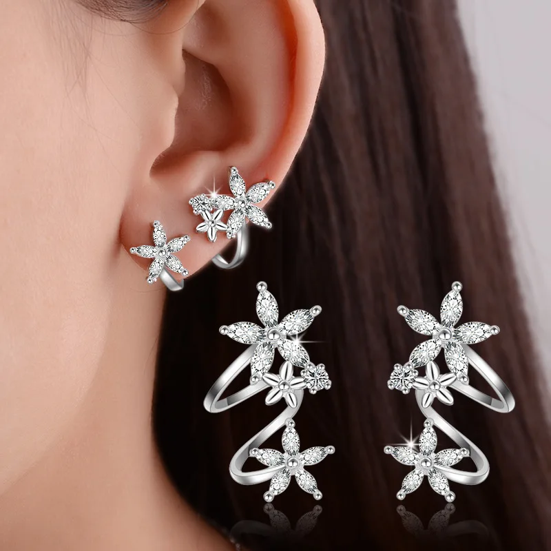 

2022 Fashion Clip Earrings with Shiny CZ for Women Fake Piercing Ear Cuff Accessories Delicate Flower Earrings Jewelry For Women