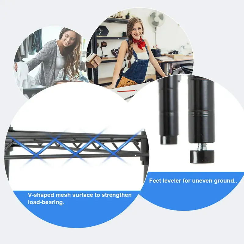 

Wire Shelving Unit Garage NSF Wire Shelf Metal Storage Shelves Heavy Duty Height Adjustable for 1000 lbs Capacity Black