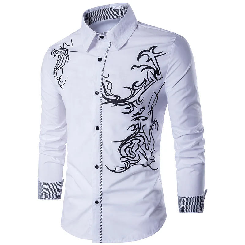 

2023 New Spring and Autumn Men's Shirt Men's Long Sleeve Dragon Print Long Sleeve Slim Shirt Outdoor Fashion Casual Shirt M-3XL