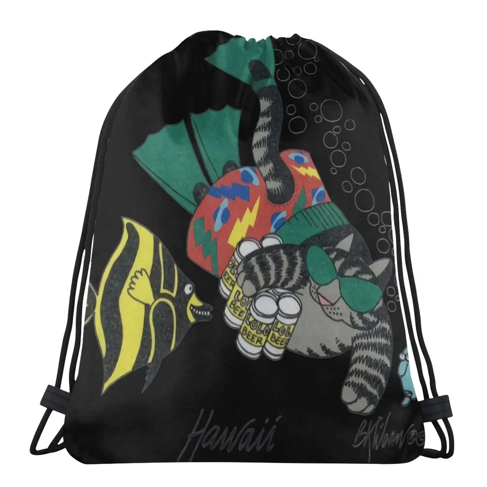 

90S Crazy Hawaii B Kliban Scuba Bag Storage Bags Bags-Bags Backpack Sack Woman Lace Backpack Pouch Bag Women Backpack Cord Bag
