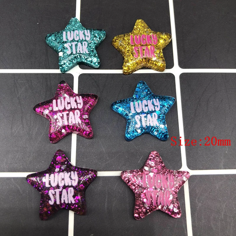 

20Pcs Kawaii Letters Lucky Star Flat back Resin Cabochon Glitter Cabochons Embellishments Decoration DIY Hair Bows Accessories