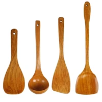 4pcs hanging cooking wooden kitchen utensil smooth soup spoon handhold shovel tableware accessories non stick spatula set dining