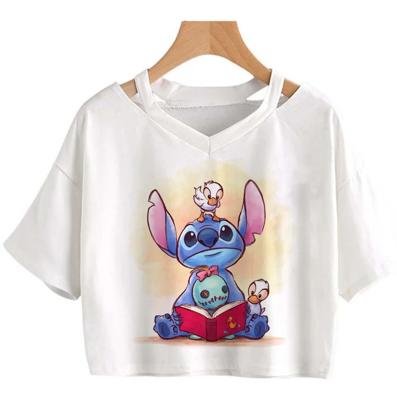 Kawaii женская рубашка Лило Стич короткий топ забавные летние топы мультяшный