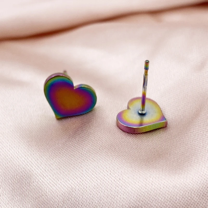 

Women's Classic Stainless Steel Statement Small Rainbow Color Heart Stud Earrings Street Style Korean Fashion Jewelry For Lady