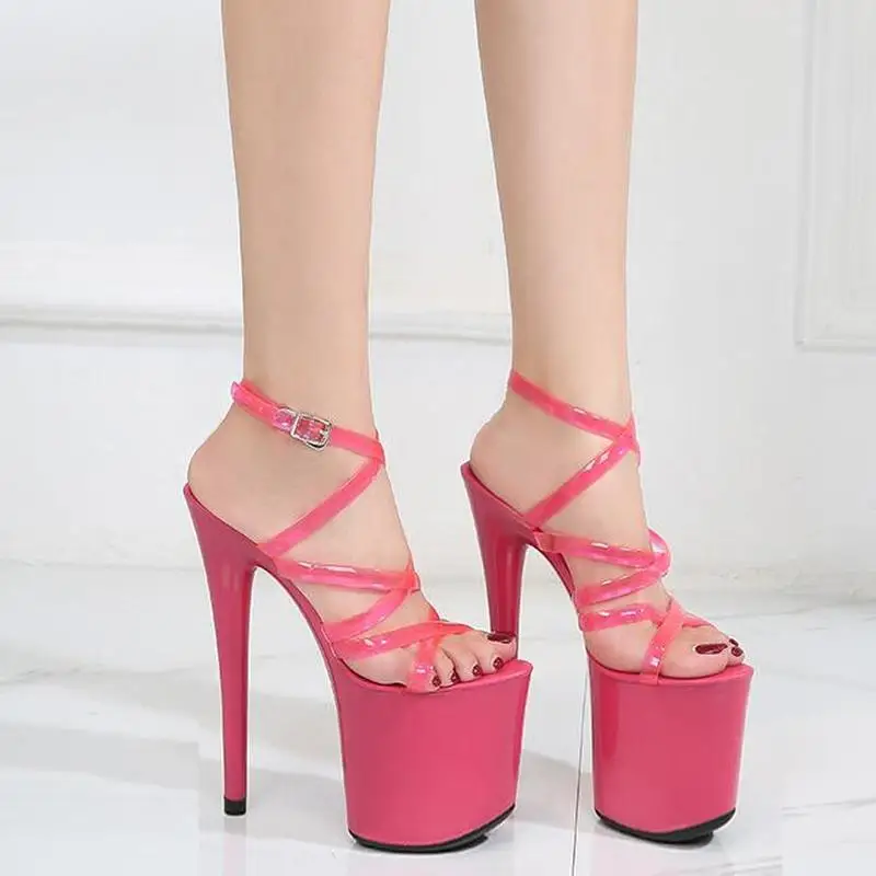 

Patent Leather 20cm Stiletto Shoes Women Sexy Waterproof Platform High Heels Nightclub Sandals Summer Big Girl Shoes Pumps 34-42