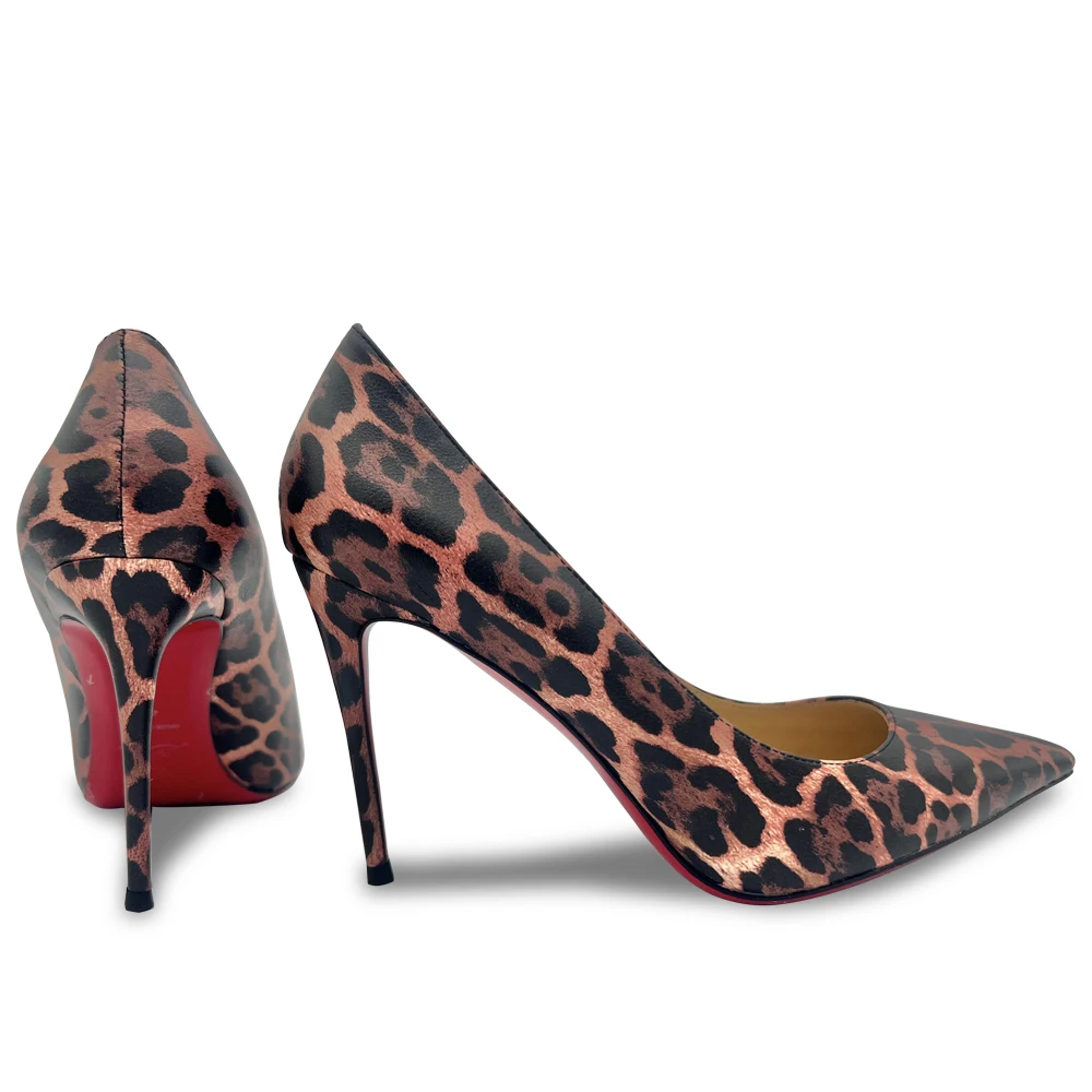 Luxury Leopard Pattern Designer Pumps High Heels Red Bottom Pointed Toe Stiletto Thin Heels Sexy Women Wedding Party Dress Shoes