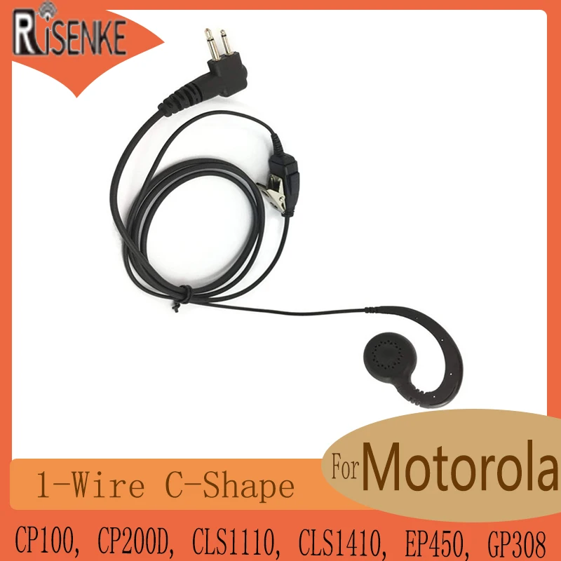 RISENKE Over Ear C Shape Swivel Headset Earpiece Earphone with PTT Mic for Motorola CP100 CP200D CLS1110 CLS1410 EP450 GP308